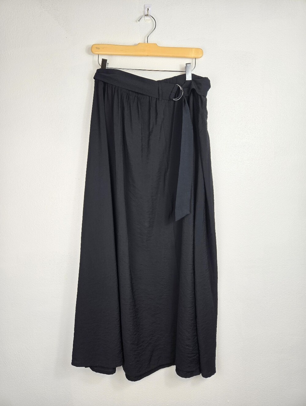 Nine West Maxi A-line Black Skirt Elastic Waist Adjustable Belt Flowy Size XXL